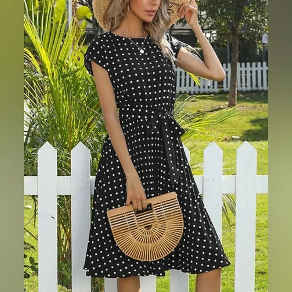 Yokodea Polka-Dot Pleated Midi Dress sz Med